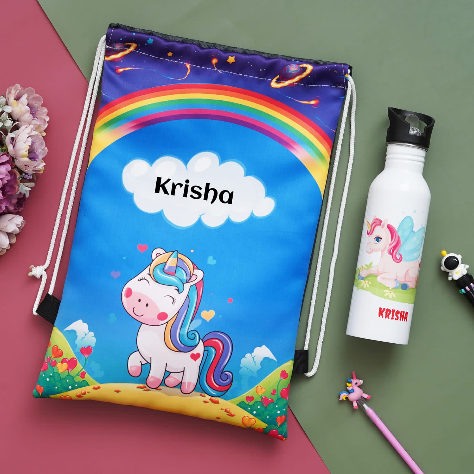 Customised Kids Combo Personalised Combo Name bottle Cute Bag