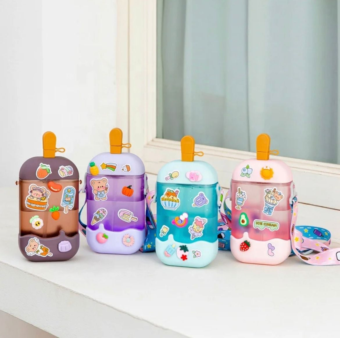 Icecream Sipper with stickers | cute sipper with 3D stickers (1pc ...