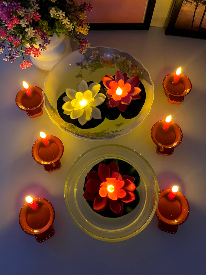 Smokeless Diyas Combo | 6+6 Combo | set of 6 water diyas + set of 6 flower water diyas