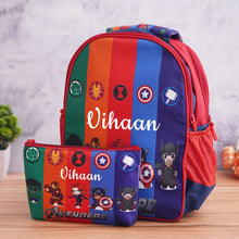 Load image into Gallery viewer, Reversible School Bag Combo Set | Reversible School Bag with Pouch Set | Reversible Bag with full combo set
