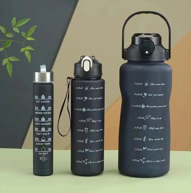 Black Motivational bottle set | Matte black Set of 3 bottles