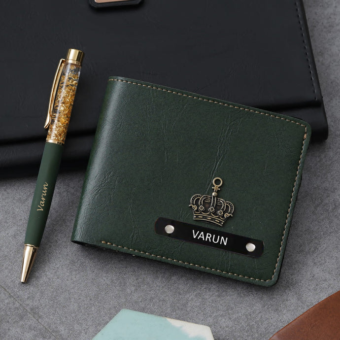 Wallet with pen set | High quality wallet with golden flakes pen