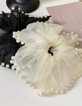 Load image into Gallery viewer, Big Pearl Scrunchie | Beautiful organza pearl scrunchie
