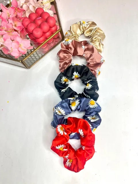 Daisy Satin Scrunchies (Set of 5)