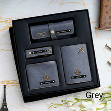 Load image into Gallery viewer, Customised 4 piece combo| Customised set for Men | Customised wallet passport cover specs case and keychain
